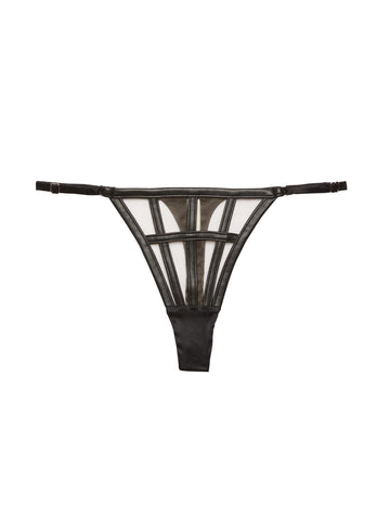 Black - Vegan Leather Caged Thong | Fleur du Mal