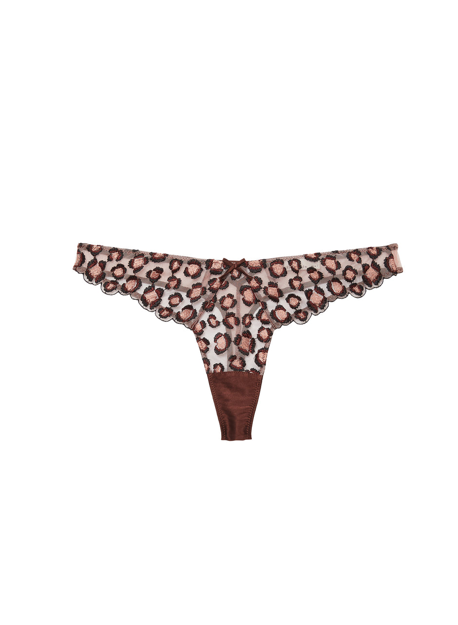 Chocolat - Leopard Embroidery Thong | Fleur du Mal