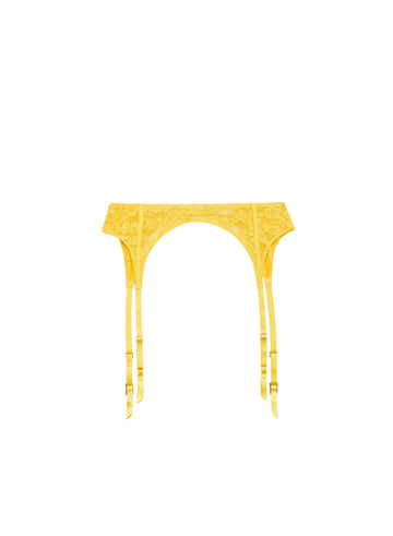 Le Stretch Lace Garter Belt- Lemon Yellow- Fleur du Mal-flat