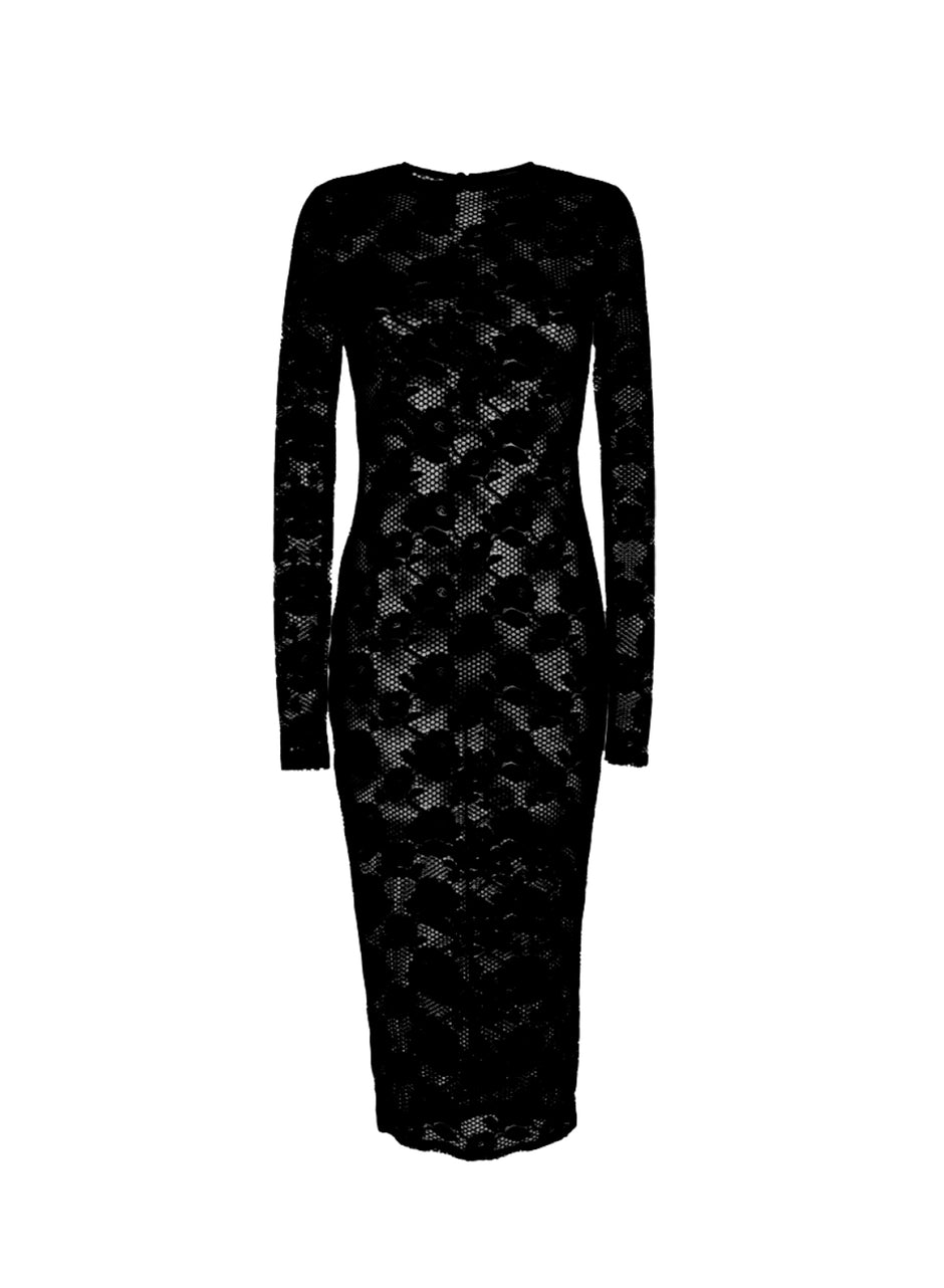 Black - Le Stretch Lace Long Sleeve Dress | Fleur du Mal