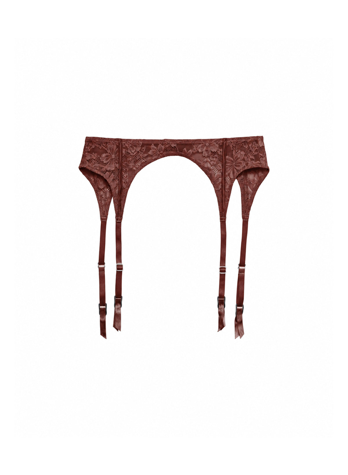 Le Stretch Lace Garter Belt-Cocoa Plum-Fleur du Mal-flat