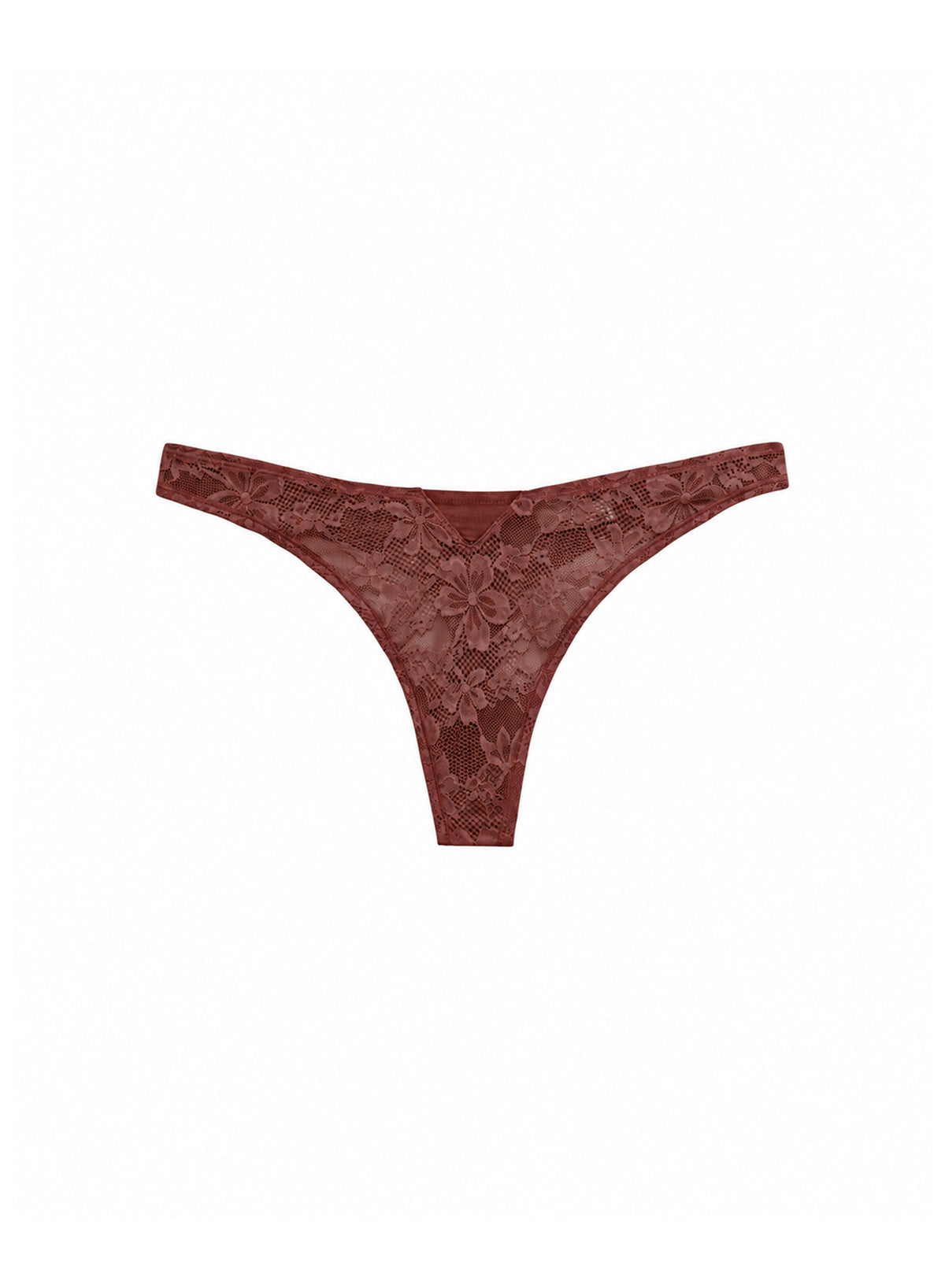 Le Stretch Lace Thong-Cocoa Plum-Fleur du Mal-flat