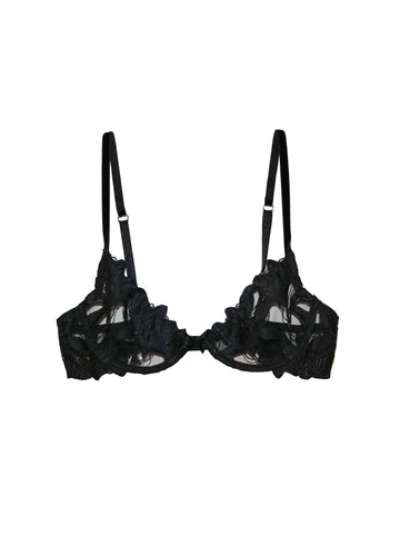 Black - Lily Embroidery Plunge Demi Bra | Fleur du Mal