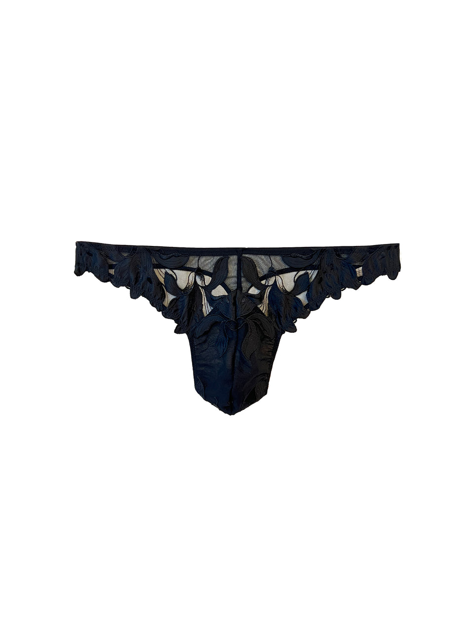 Black - Men&#39;s Lily Embroidery Thong | Fleur du Mal