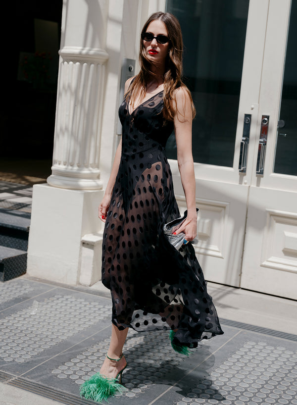 Black - Silk Dot Gown | Fleur du Mal