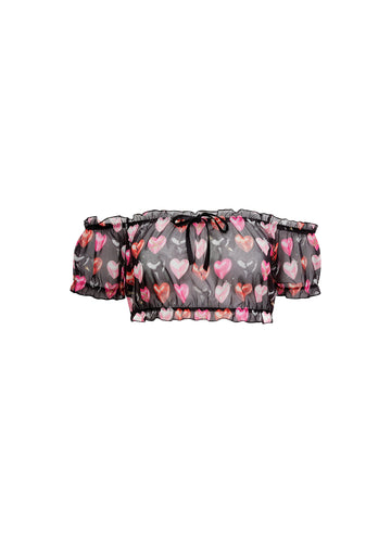 Heartbreaker print - Ruched Mesh Crop Top | Fleur du Mal