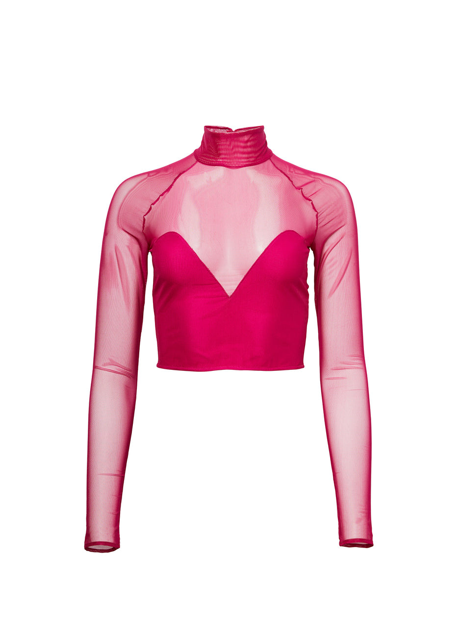 Magenta - Mesh Mock Neck Top | Fleur du Mal