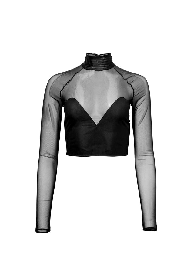 Black - Mesh Mock Neck Top | Fleur du Mal