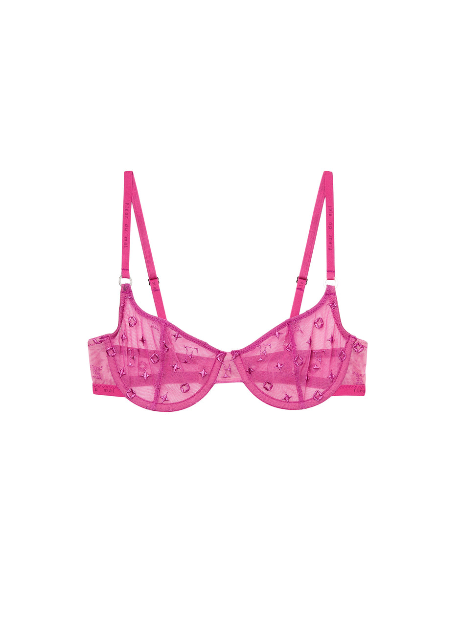 Fuchsia rose - Monogram Embroidery Scooped Balconette | Fleur du Mal