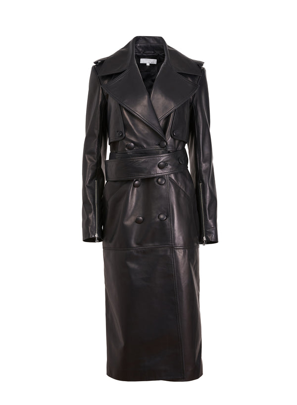 Black - Moto Leather Trench Coat | Fleur du Mal