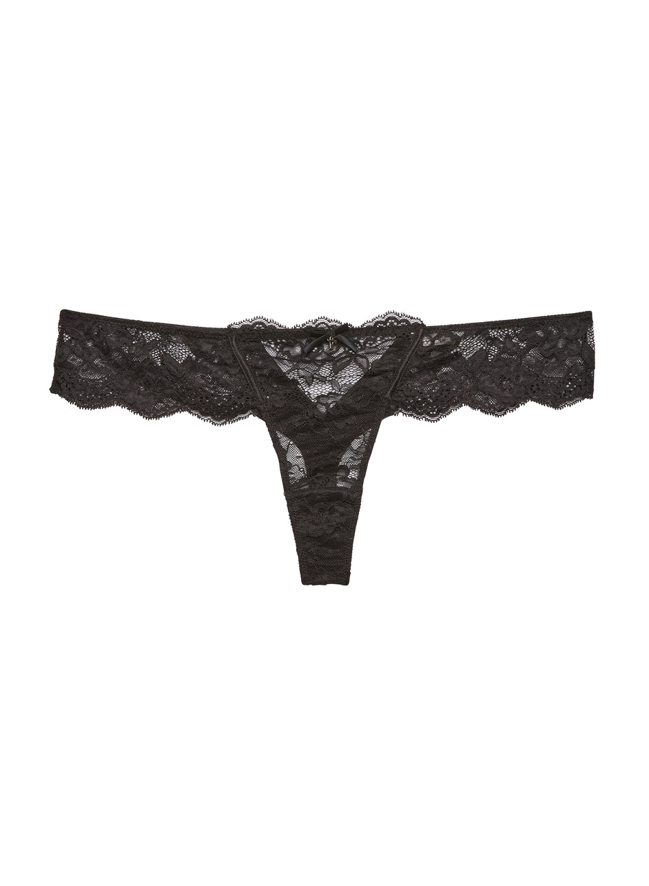 Black - Naomi Lace Cutout Thong | Fleur du Mal