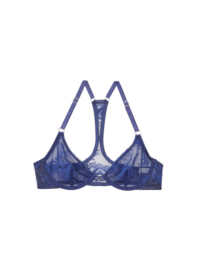 Midnight navy - Bouquet Lace Racerback Demi Bra | Fleur du Mal