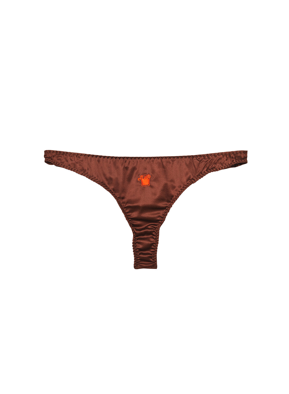 Cocoa - Negroni Embroidered Luxe Thong | Fleur du Mal