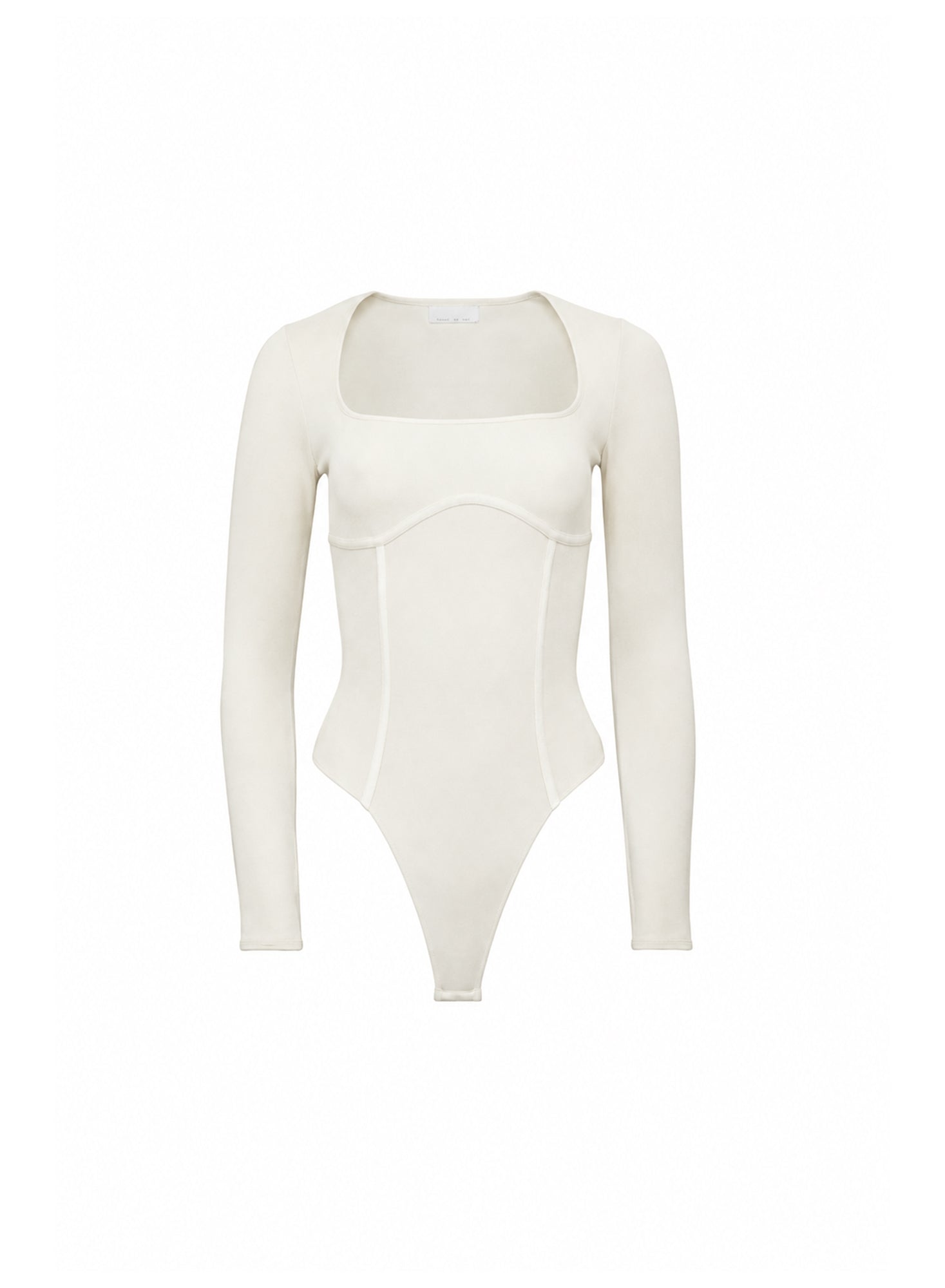 Scoop Neck Long Sleeve Bodysuit-cream pearl-FDM-Flat