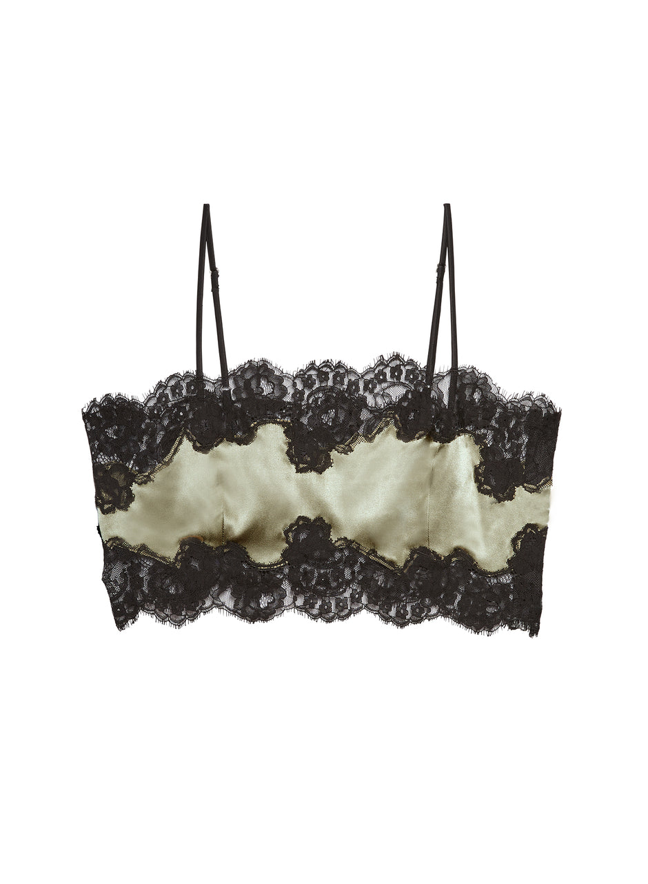 Olive green - Silk &amp; Lace Bandeau Top | Fleur du Mal