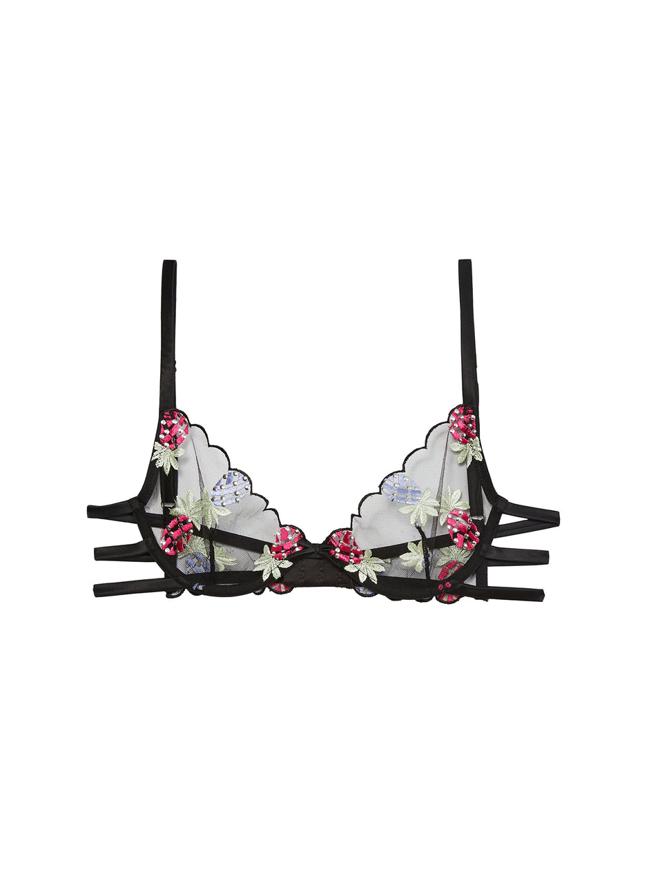 Black - Pineapple Embroidery Demi Bra | Fleur du Mal