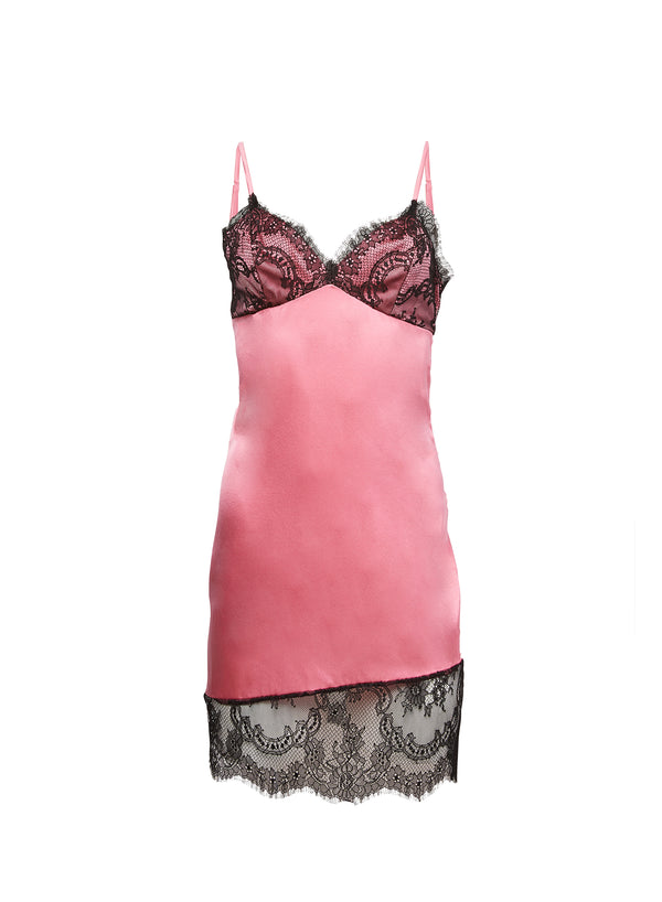 Pink Lace Bra, Pink Silk and Black Chantilly Lace Lingerie -  Canada