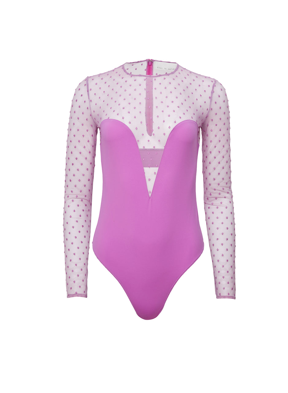 Pink iris - Dotty Jersey Plunge Bodysuit | Fleur du Mal