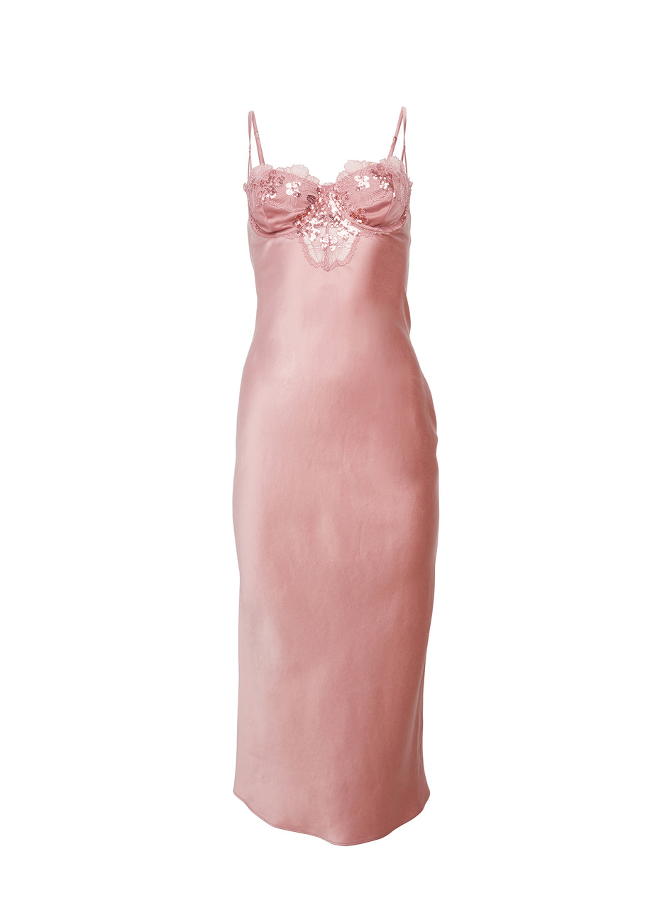 Rose gold - Sequin Violet Embroidery Slip Dress | Fleur du Mal