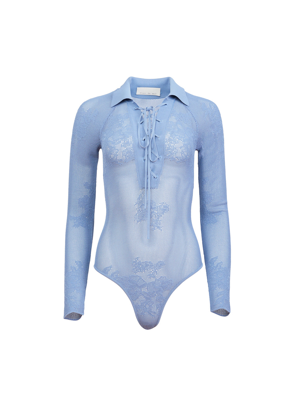 Slate blue - Lace Pointelle Collared Bodysuit | Fleur du Mal