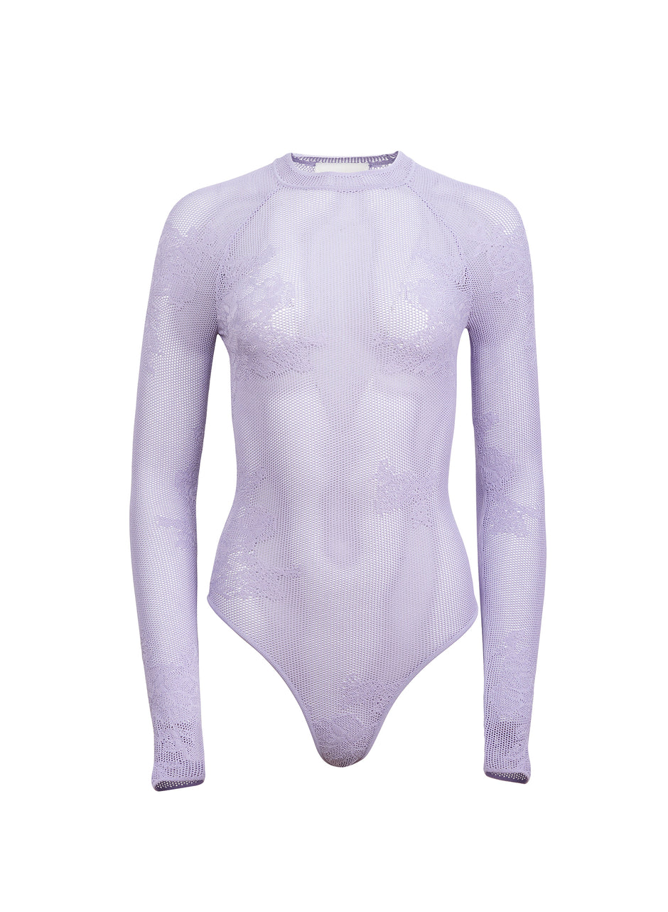 Smoked lavender - Lace Pointelle Long Sleeve Bodysuit | Fleur du Mal