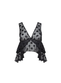 Silk Dot Ruffle Top-Black-FDM-Flat