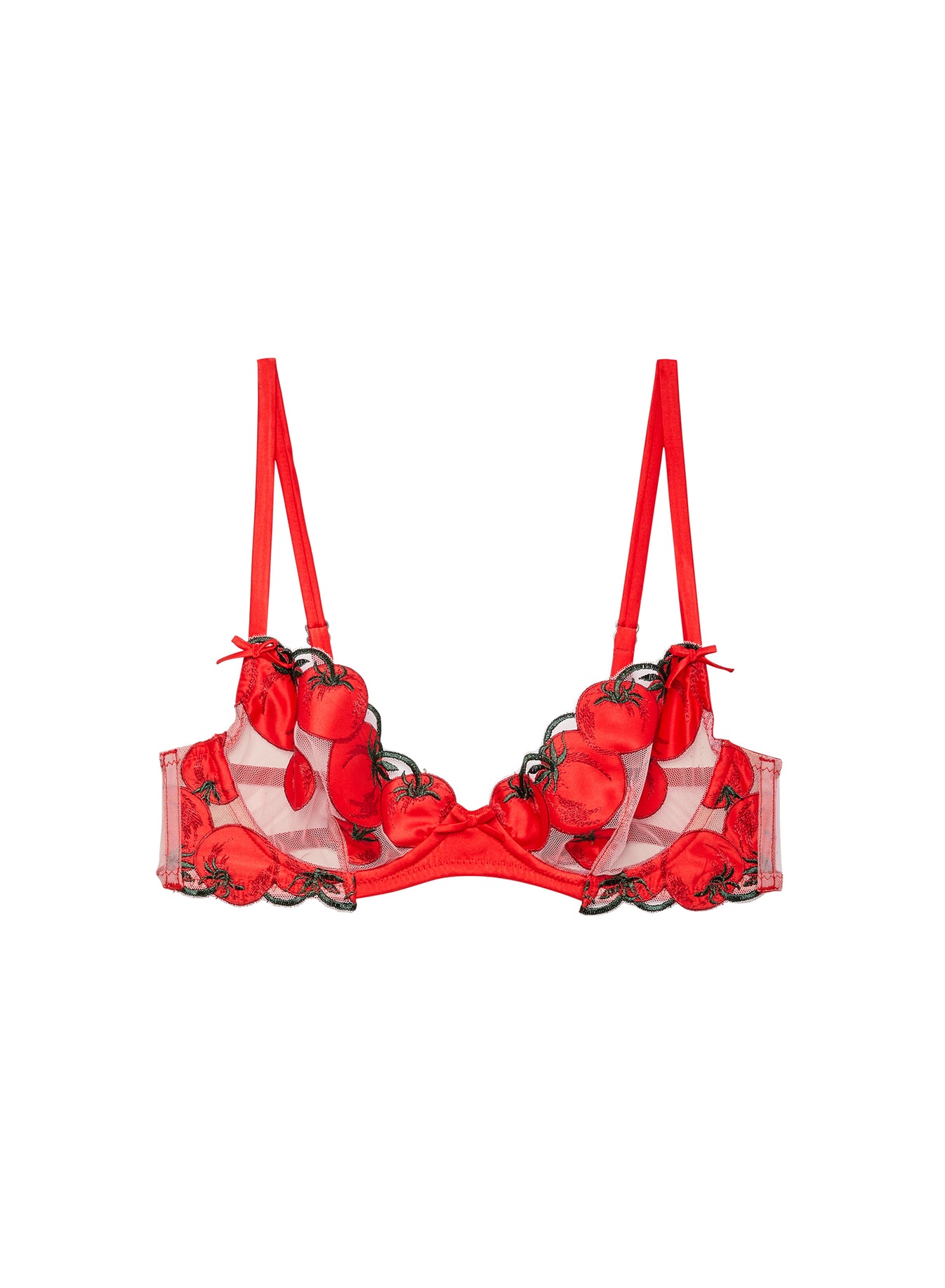 Red Pomodoro Print Embroidery Demi Bra | Fleur du Mal