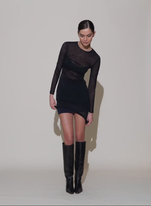 Black - Mesh Long Sleeve Midi Dress | Fleur du Mal