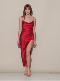 Cowl Neck Slip Dress with High Slit