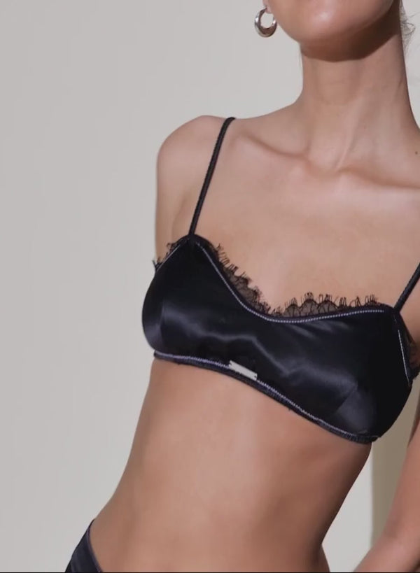 Black - Silk &amp; Lace Bra Top | Fleur du Mal