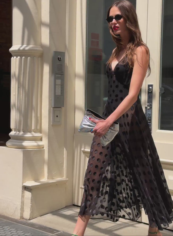 Black - Silk Dot Gown | Fleur du Mal