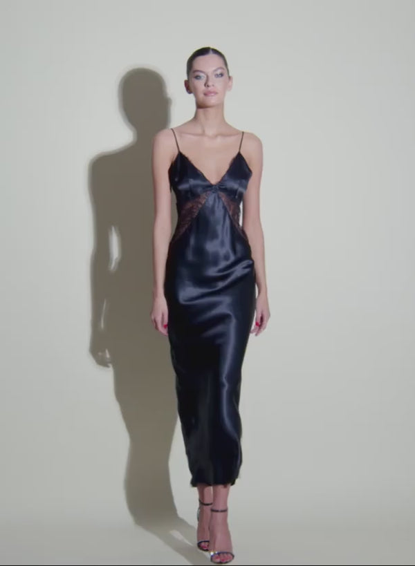 Black - Silk Plunge Slip Dress | Fleur du Mal