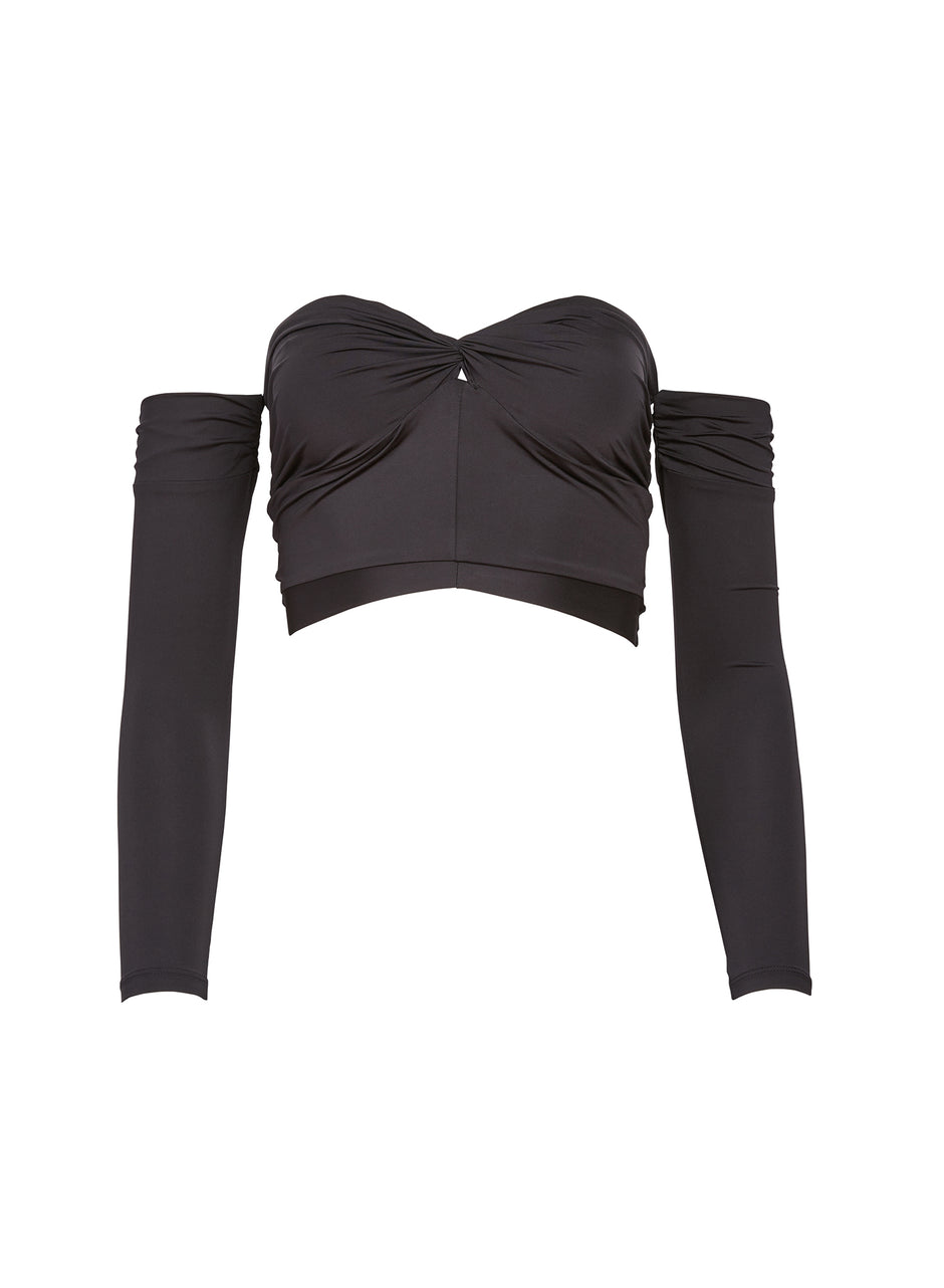 Black - Jersey Draped Crop Top | Fleur du Mal