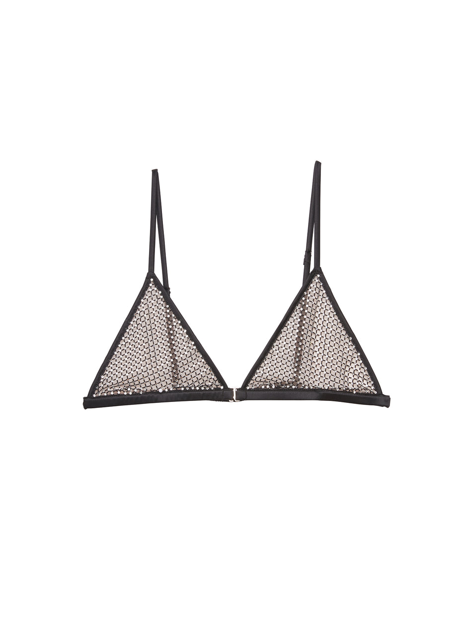 Black - Rhinestone Fishnet Triangle Bra | Fleur du Mal