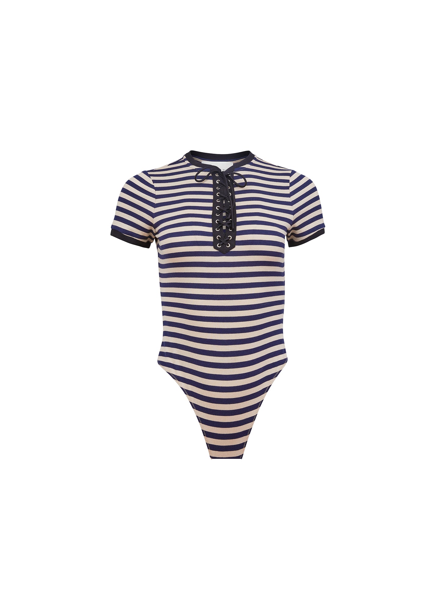 Ringer Lace Up Bodysuit- stripes- Fleur du Mal