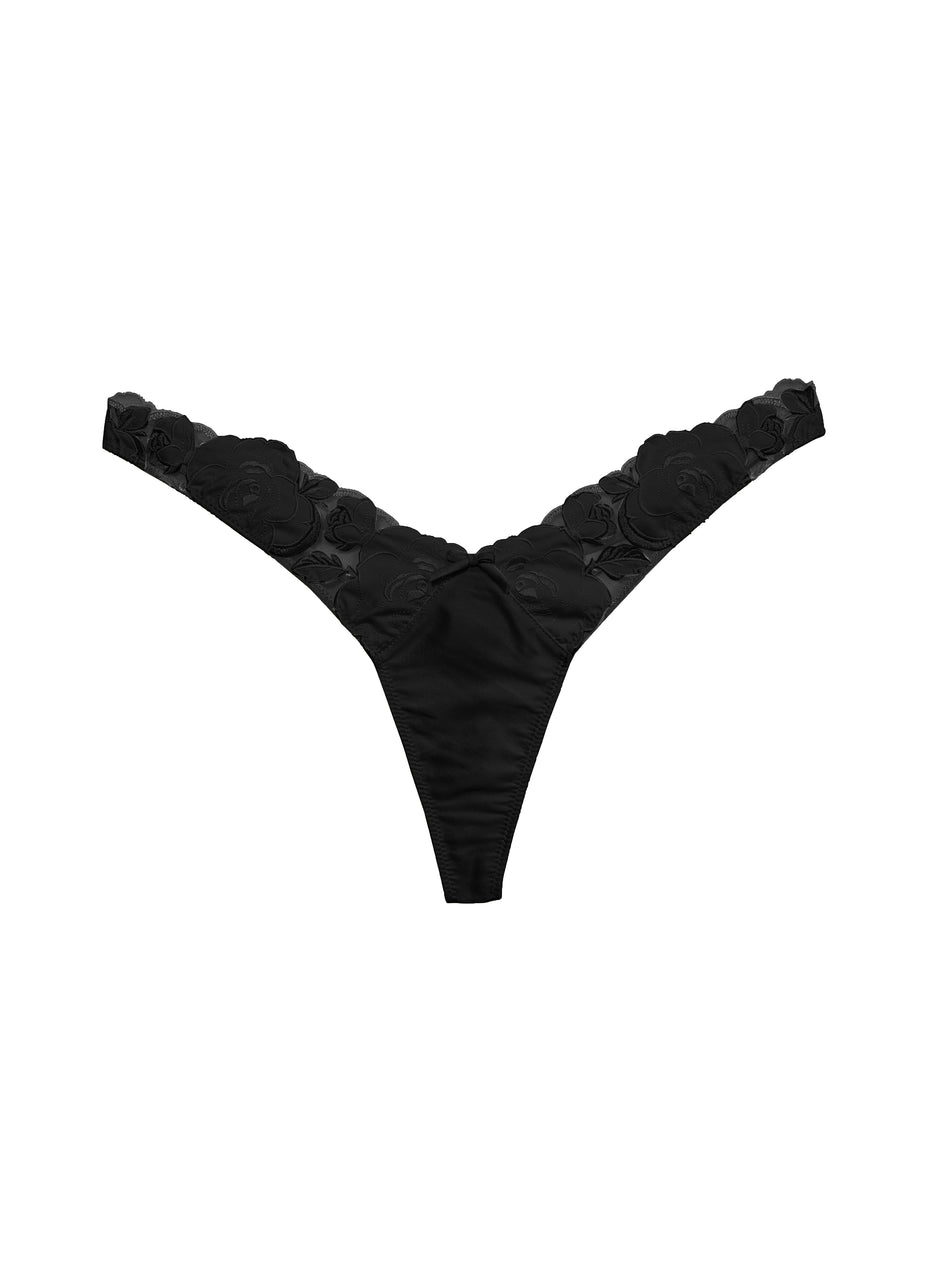 Black - Rose Logo Embroidery Thong | Fleur du Mal