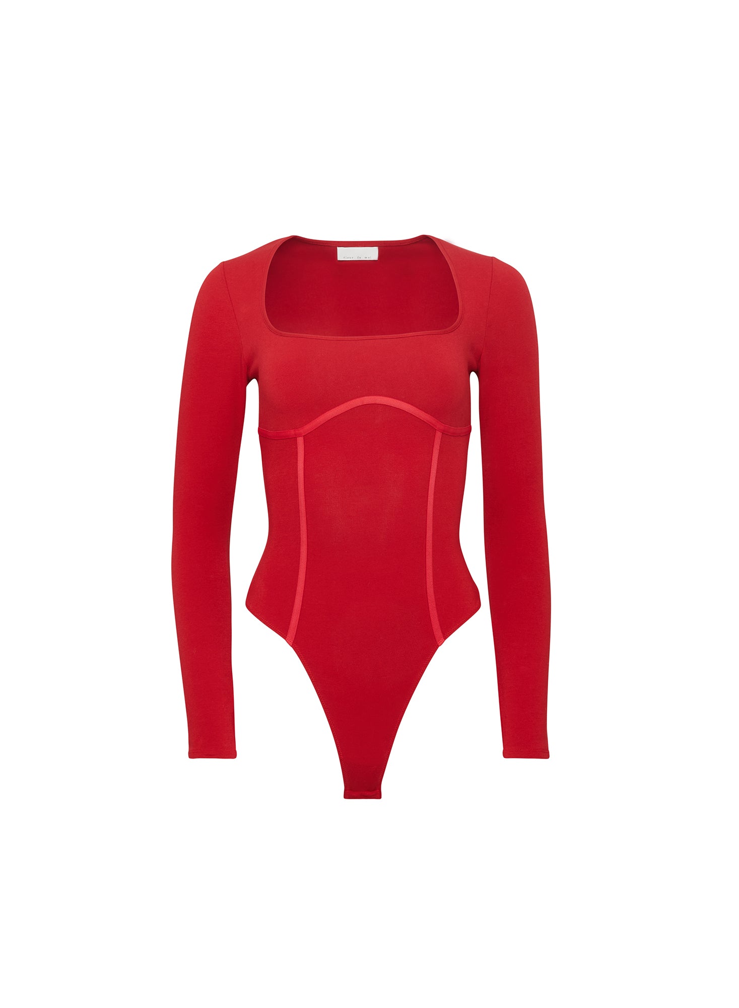 Scoop Neck Long Sleeve Bodysuit-red -Fleur du Mal-flat