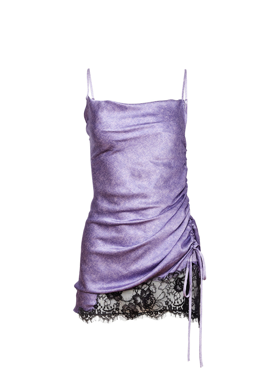 Lilac acid wash - Silk Ruched Dress | Fleur du Mal