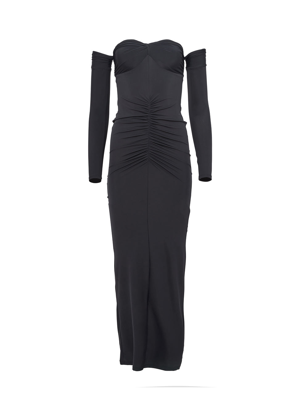 Black - Jersey Ruched Midi Dress | Fleur du Mal