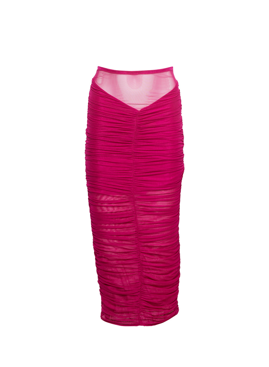 Magenta - Ruched Midi Skirt | Fleur du Mal