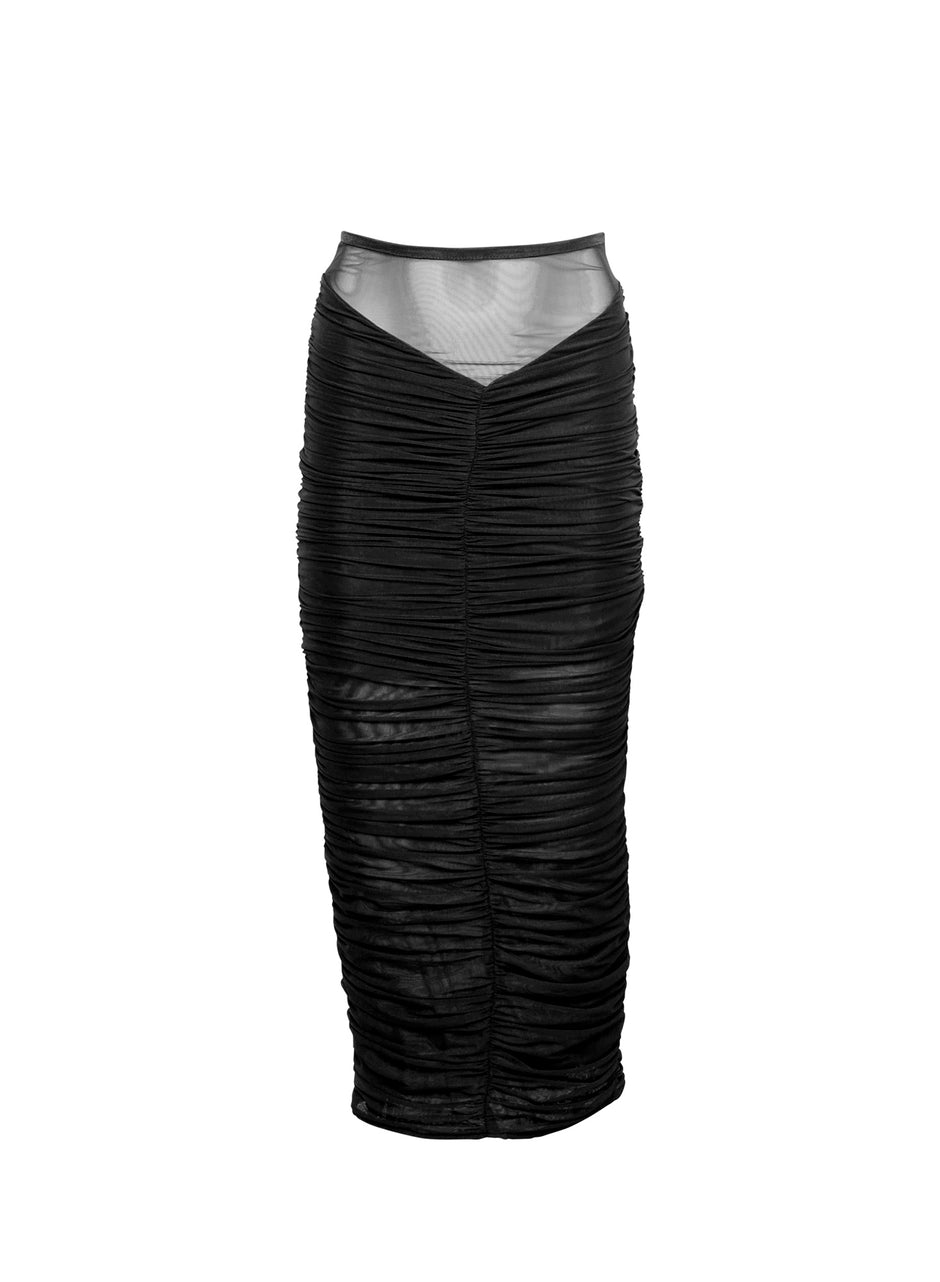 Black - Ruched Midi Skirt | Fleur du Mal