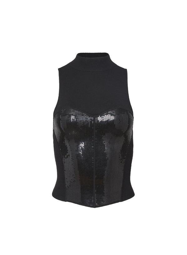 Black - Sequin Knit Bustier Top | Fleur du Mal