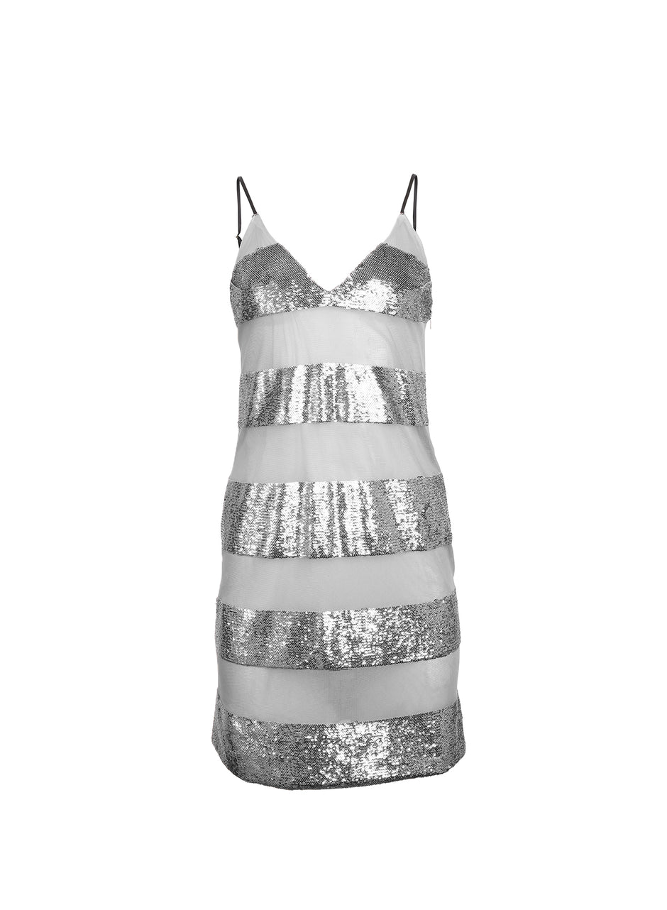 Platinum sequin stripe - Sequin Stripe Mini Slip | Fleur du Mal