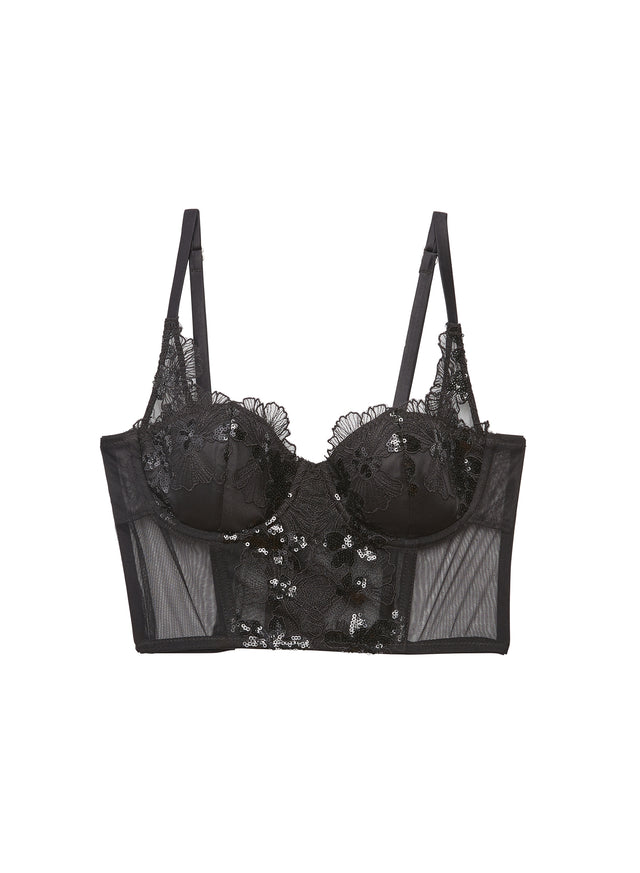 Black - Sequin Violet Embroidery Bustier Top | Fleur du Mal