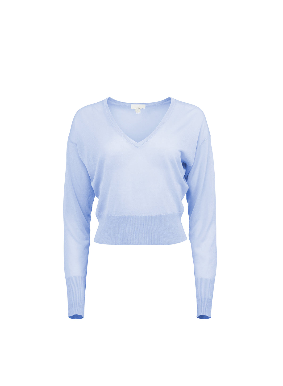 Sheer Knit V-Neck Sweater-cloud blue-Fleur du Mal-flat
