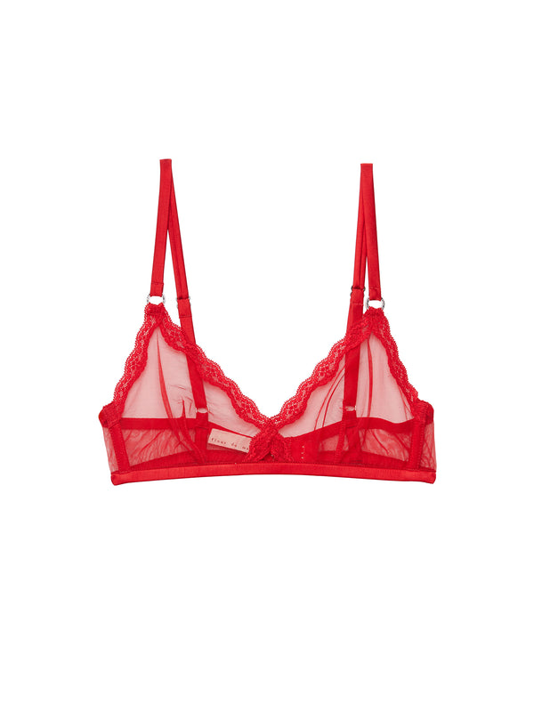Red Satine bra with tulle and fabric with velvety flowers - ai