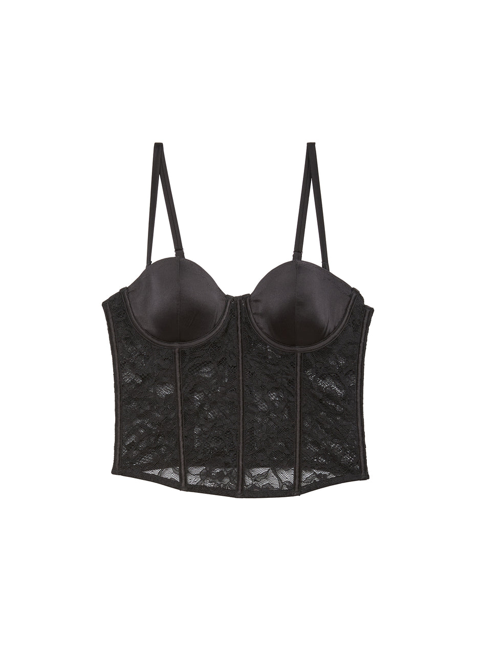 Black - Silk &amp; Lace Boned Bustier | Fleur du Mal