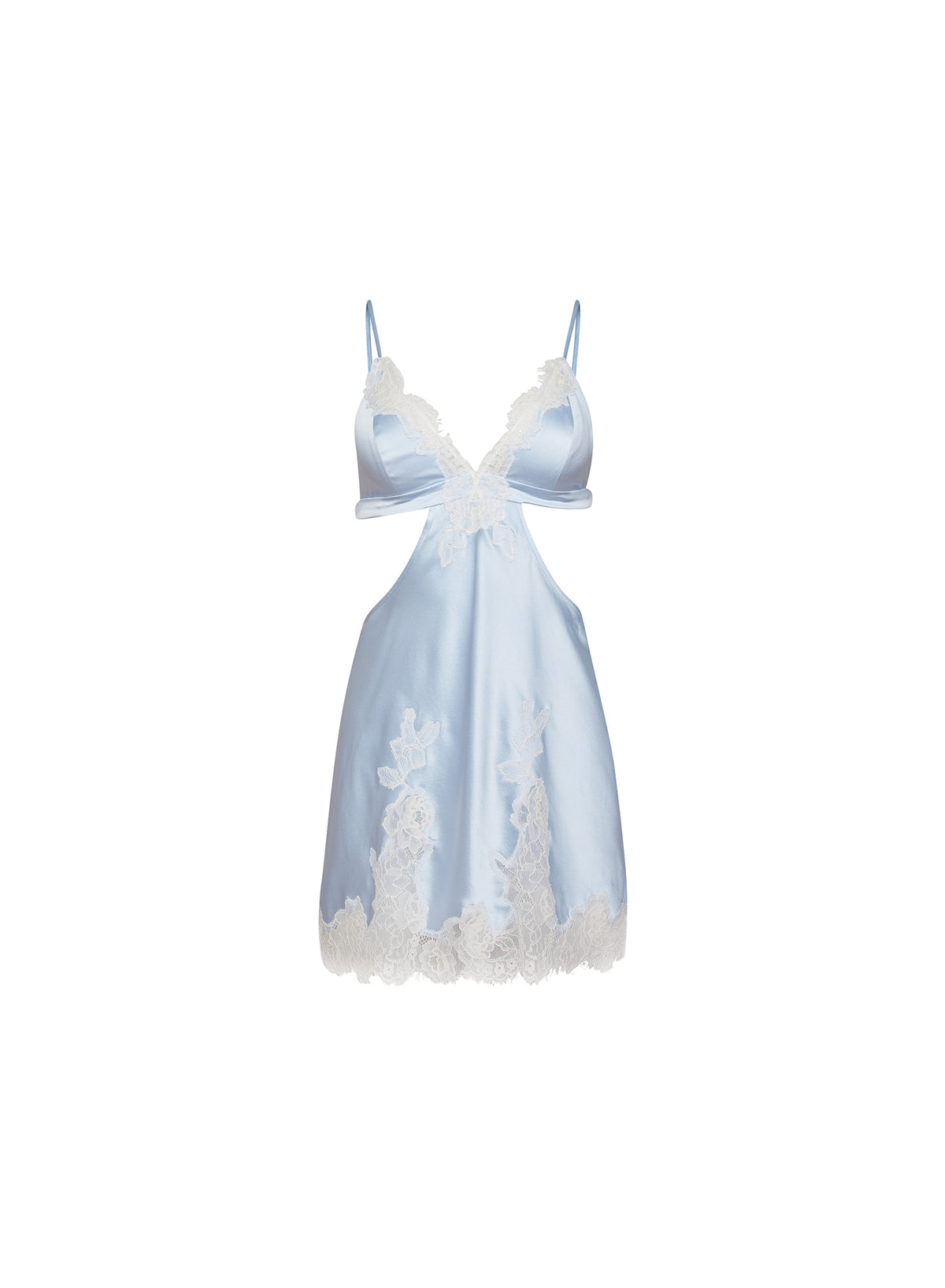 Silk & Lace Cutout Mini Slip-Blue-Fleur du Mal-flat