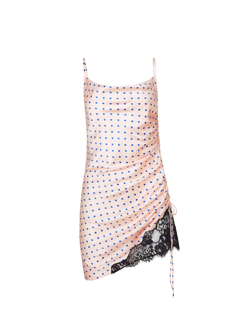 Small blue dot - Silk Ruched Dress | Fleur du Mal