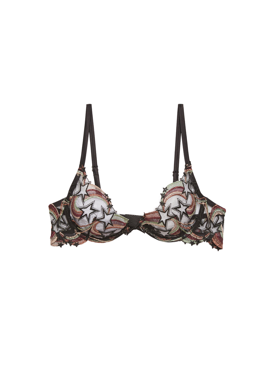 Black - Shooting Star Embroidery Demi Bra | Fleur du Mal